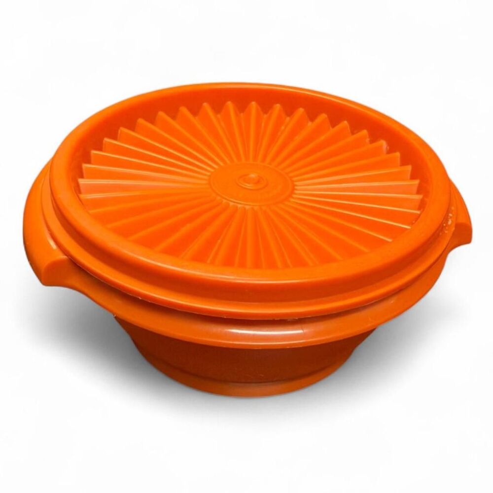 Vintage Retro Tupperware Harvest Orange Servalier Bowl with Sunburst Lid #1323